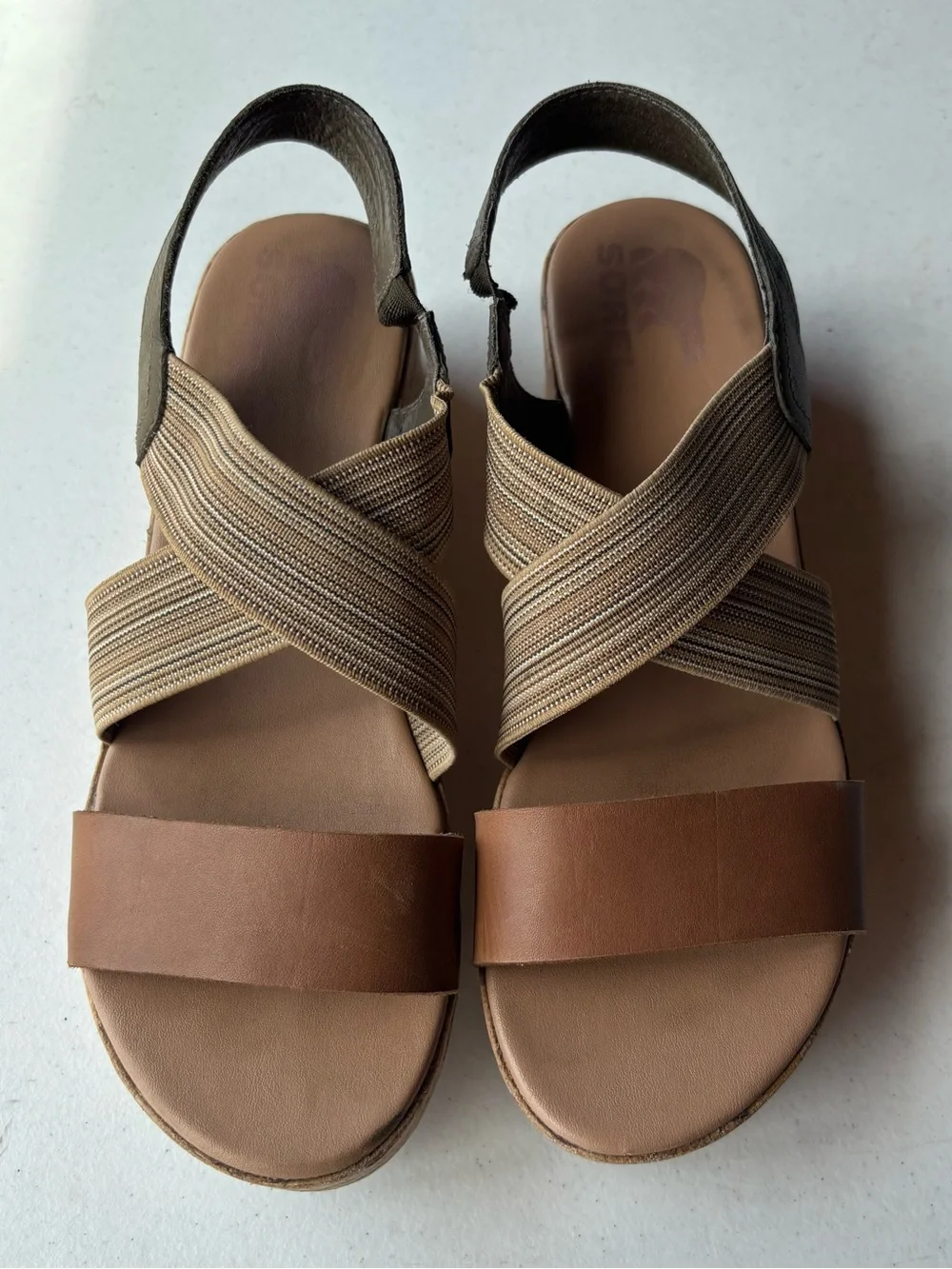 Sorel Cameron Platform Slingback Sandal Womens 9 Velvet Tan Suede Cork Wedge Lug